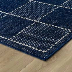 Xrugs Anti Slip Rug Living Room Navy Blue Check Flat Weave Small Large Runner Carpet Mat