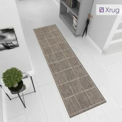 Xrugs Modern Grey Hall Runner Rug Non Slip Kitchen Hall Hallway Long Carpet Geometric Durable Check Flat Weave Mat