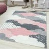 Xrugs Childrens Play Rug Baby Room Clouds Grey Pink Mat Small Large Kids Floor Carpet