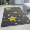 Xrugs Childrens Star Rug Grey And Yellow Circle Nursery Carpet Modern Kids Bedroom Mat