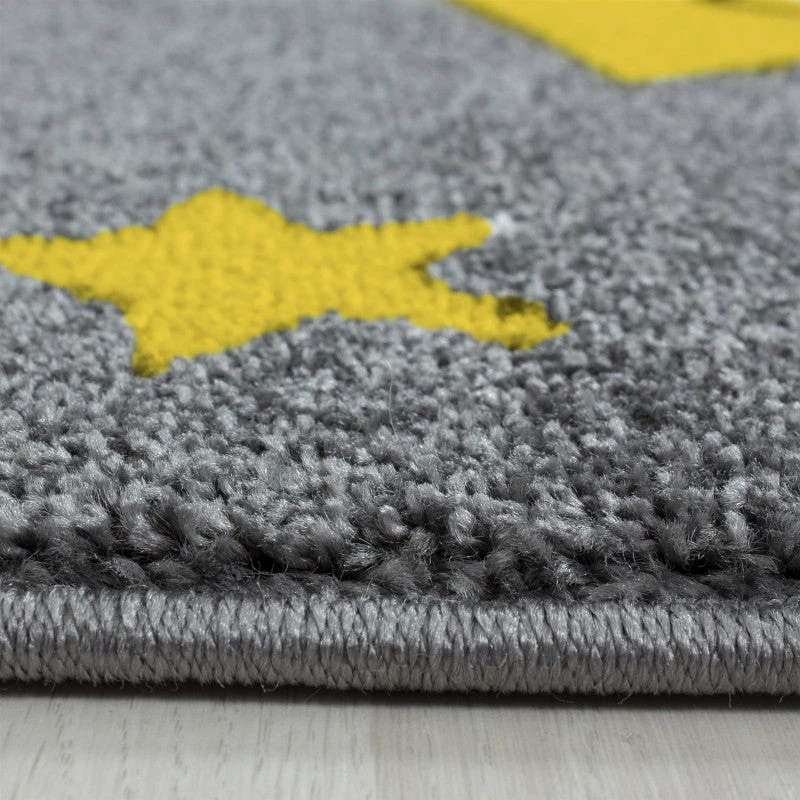 Xrugs Childrens Star Rug Grey And Yellow Circle Nursery Carpet Modern Kids Bedroom Mat