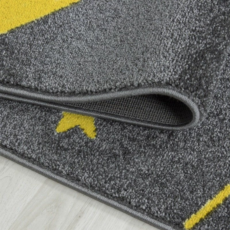 Xrugs Childrens Star Rug Grey And Yellow Circle Nursery Carpet Modern Kids Bedroom Mat