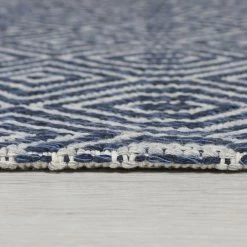 Xrugs Blue Cotton Rug Navy Grey Geometric Patterned Washable Natural Carpet Woven Mat