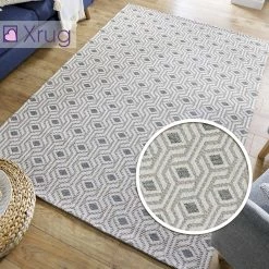 Xrugs Cotton Floor Rug 100% Natural Cream Brown Grey Recycled Washable Carpet Woven Mat
