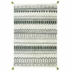 Xrugs Hand Made Rug 100% Cotton Cream Green Carpet With Tassels Moroccan Nomad Berber Living Room Bedroom Natural Mat Cotton Rugs