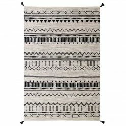 Xrug Hand Woven Rug 100% Cotton Cream Grey Carpet With Tassels Moroccan Nomad Berber Living Room Bedroom Natural Mat