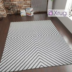 Xrugs Сream Geometric Rug 100% Cotton Large Small Woven Carpet Grey Pattern Area Mat
