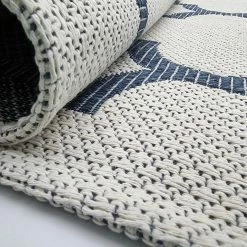 Xrugs Cotton Rugs Cotton Rug Cream Washable Navy Blue Trellis Pattern XL Large & Small Flatweave Natural Living Room Bedroom Carpet