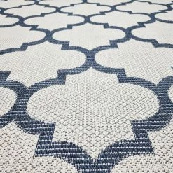 Xrugs Cotton Rugs Cotton Rug Cream Washable Navy Blue Trellis Pattern XL Large & Small Flatweave Natural Living Room Bedroom Carpet