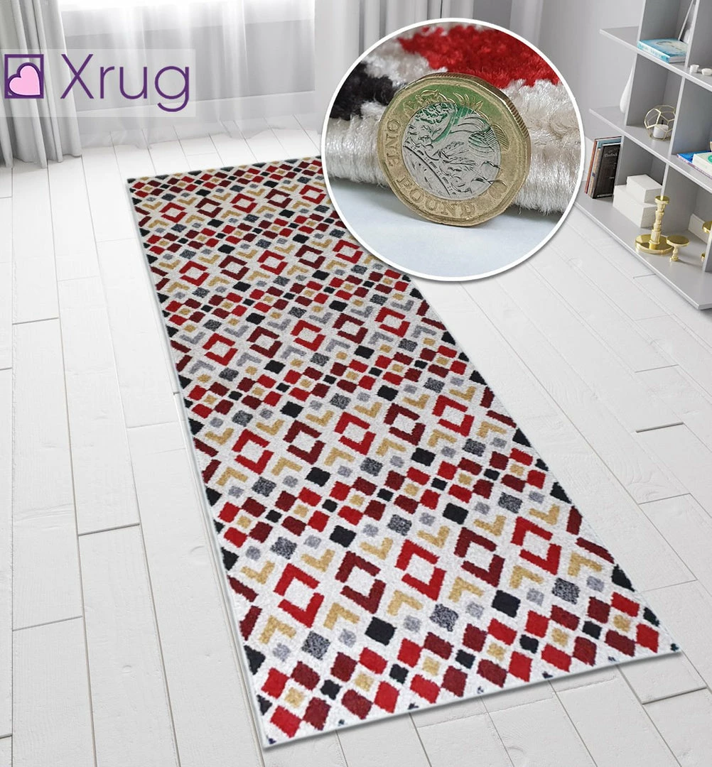 Xrugs Cream Rug Red Yellow Grey Diamond Geometric Berber Pattern Small Large Runner