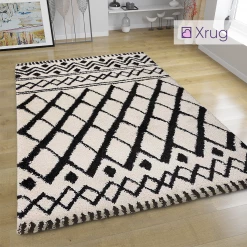 Xrugs Cream Shaggy Rug Moroccan Berber Pattern Fluffy Carpet Living Room Bedroom Mat Modern
