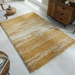 Xrugs Modern Yellow Fluffy Rug Ochre Cream Shaggy Carpet Thick Soft Ombre Living Room Mat New