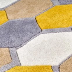 Xrug Grey Yellow Rug 100% Wool Heavy Thick Hand Tufdted Rugs With Contour Cut Pattern Natural Carpet Area Mat For Living Room Bedroom Modern
