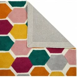 Xrug Multicoloured Geometric Rug 100% Wool Hand Tufted Natural Rugs With Contour Cut Pattern Heavy Thick Area Mat Living Room Bedroom Modern