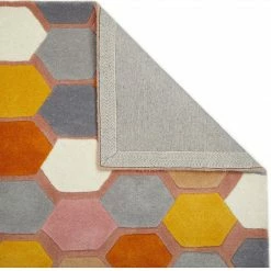 Xrug Mulitcoloured Rug 100% Wool Hand Tufted Carpet Pink Grey Geometric Hand Carved Pattern Heavy Thick Living Room Bedroom Area Mat