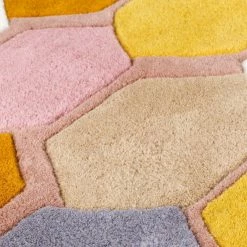Xrug Mulitcoloured Rug 100% Wool Hand Tufted Carpet Pink Grey Geometric Hand Carved Pattern Heavy Thick Living Room Bedroom Area Mat