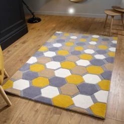 Xrug Grey Yellow Rug 100% Wool Heavy Thick Hand Tufdted Rugs With Contour Cut Pattern Natural Carpet Area Mat For Living Room Bedroom Modern
