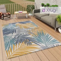 Xrugs Outdoor Rugs Outdoor Carpet Rug Plastic Yellow Blue Floral Palm Design Large Flatweave Runner