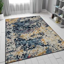Xrugs Distressed Rug Navy Blue Mustard Yellow Abstract Large Pattern Small Carpet Mat