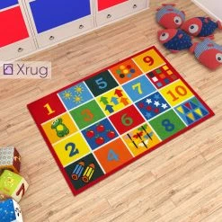 Xrug Kids Rug Educational NON SLIP MACHINE WASHABLE Numbers Nursery Play Mat For Bedroom Playroom 80x120cm