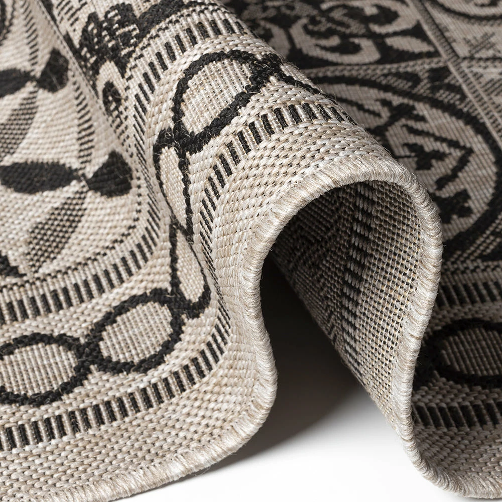 Xrugs Flat Woven Rugs Grey Black Kitchen Carpet Trellis Pattern Hard Wearing Floor Mat