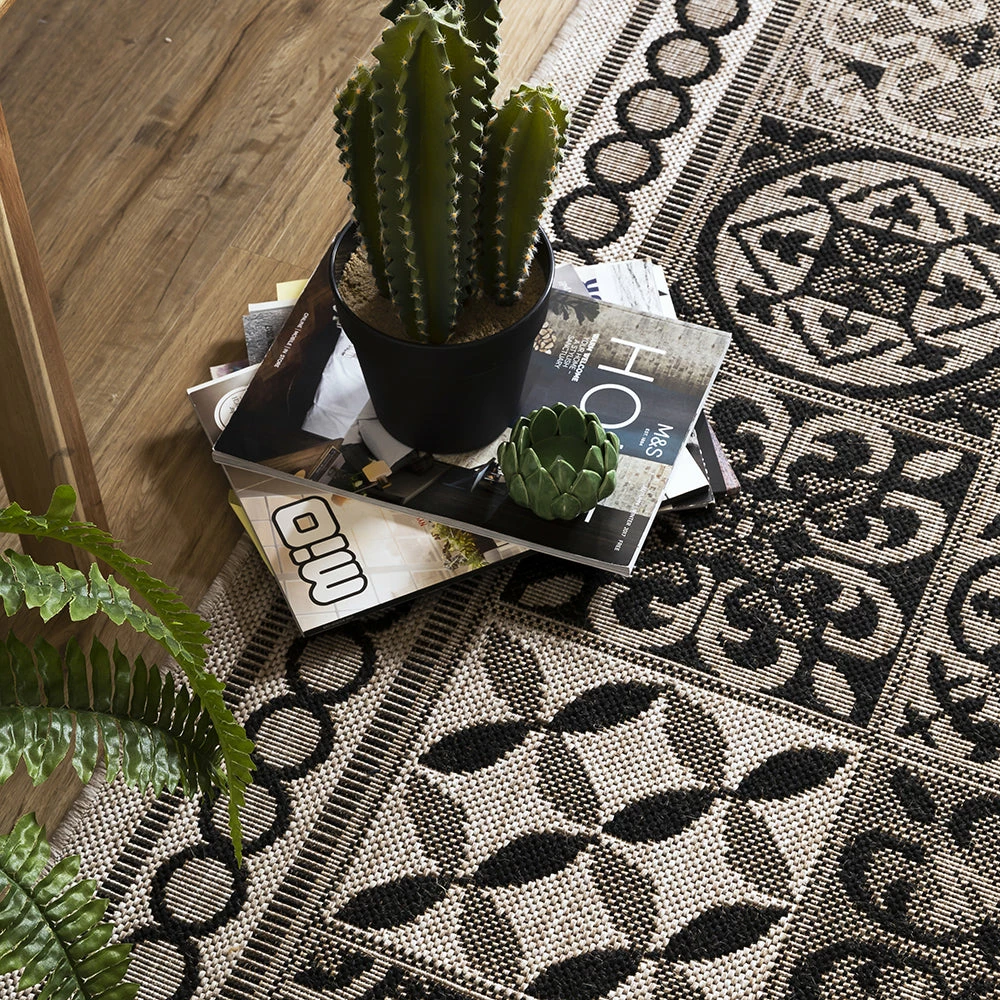 Xrugs Flat Woven Rugs Grey Black Kitchen Carpet Trellis Pattern Hard Wearing Floor Mat