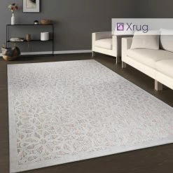 Xrugs Beige Grey Patterned Rug Large Small Halway Runner Circle Round Living Room Bedroom Flat Weave Mat Modern