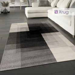 Xrugs Black And Grey Rug Modern Geometric Living Room Abstract Large Runner Carpet Mat