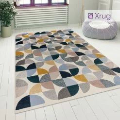 Xrugs Modern Geometric Rug Cream Blue Grey Yellow Multicoloured Rug Runner Area Mat
