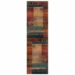 Xrug Colourful Rug Nomad Geometric Blue Rust Beige Tribal Ethnic Pattern Multicoloured Handwoven Look For Living Room Bedroom Extra Large Small Hallway Runner Modern