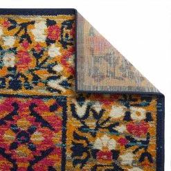 Xrugs Vintage Rug Navy Blue Red Yellow Carpet Large Small Woven Oriental Low Pile Mat