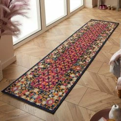 Xrugs Vintage Rug Navy Blue Red Yellow Carpet Large Small Woven Oriental Low Pile Mat