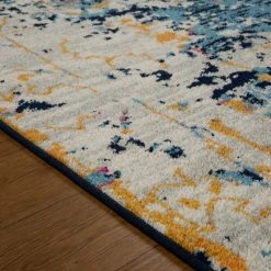Xrugs Distressed Rug Navy Blue Mustard Yellow Abstract Large Pattern Small Carpet Mat