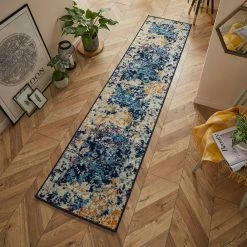 Xrugs Distressed Rug Navy Blue Mustard Yellow Abstract Large Pattern Small Carpet Mat