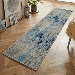 Xrugs Distressed Rug Blue Grey Abstract Carpet Large Small For Living Room Bedroom Mat