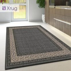 Xrugs Black Kitchen Rug Non Slip Greek Key Border Large Small Runner Heavy Duty Mat