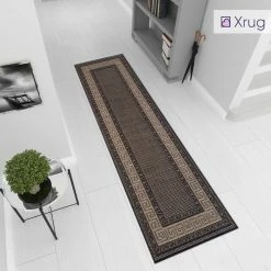 Xrugs Modern Red Runner Rug Non Slip Greek Key Border Style Kitchen Hallway Long Runner Durable Carpet Mat