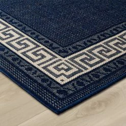 Xrugs Navy Rug Carpet Non Slip Blue Greek Key Border Style Kitchen Mat Small Large Runner Modern