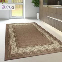 Xrugs Kitchen Rug Carpet Non Slip Brown Greek Key Border Style Large Small Runner Mat