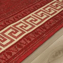 Xrugs Modern Kitchen Rug Red Non Slip Greek Key Border Large Small Runner Heavy Duty Mat