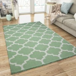 Xrugs Cotton Rugs Green Cotton Rug Washable Trellis XL Large & Small Flatweave Natural Living Room Bedroom Carpet