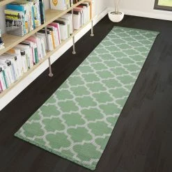 Xrugs Cotton Rugs Runner Rug Green 300cm Cotton Machine Washable With Tassels Natural Runner For Bedroom Hallway