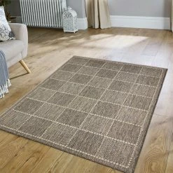 Xrugs Anti Slip Rug Living Room Grey Beige Check Flat Weave Carpet Mat Runner Modern