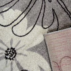 Xrugs Modern Floral Design Rug Silver Grey White Soft Low Pile Woven Floor Carpet For Living Room Or Bedroom