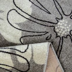 Xrugs Modern Floral Design Rug Silver Grey White Soft Low Pile Woven Floor Carpet For Living Room Or Bedroom