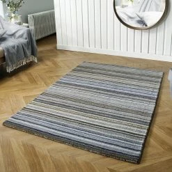 Xrug Wool Rug Handmade Grey Modern Striped Living Room Bedroom Carpet Thick Mat Runner New