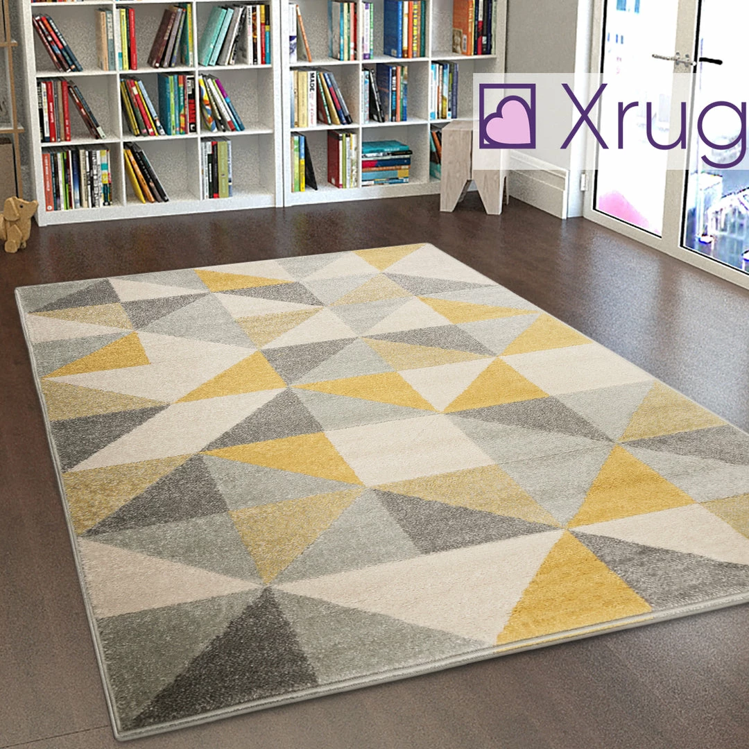 Xrug Modern Geometric Rug Yellow And Grey Cream Pattern Runner Carpet Floor Mat Small Large XL 1 Xrug Modern Geometric Rug Yellow And Grey Cream Pattern Runner Carpet Floor Mat Small Large XL