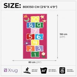 Xrug Kids Rug Girls Hopscotch NON SLIP MACHINE WASHABLE Pink Nursery Play Mat For Girls Bedroom Playroom 80x150cm