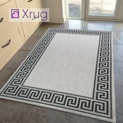 Xrugs Grey Rug Greek Key Style Pattern Jute Look Flat Weave Kitchen Small Large Runner