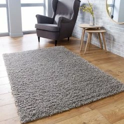 Xrug Modern Grey Fluffy Rug Large Small Runner 4cm Long Pile For Bedroom Living Room Silver Grey Shaggy Carpet Mat